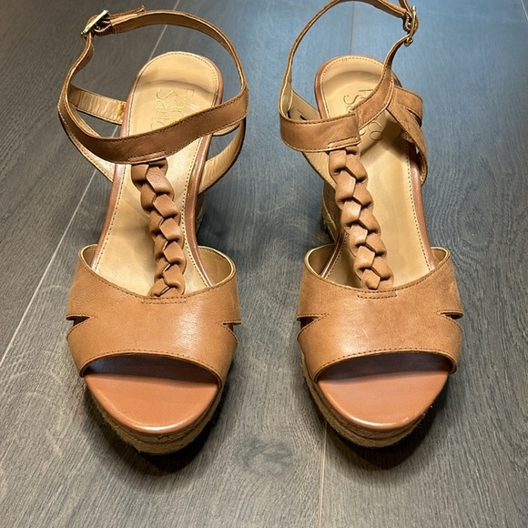 Franco Sarto Seema Tan Leather Cork Espadrille Wedge Sandals Women’s size 9.5 - Picture 6 of 17